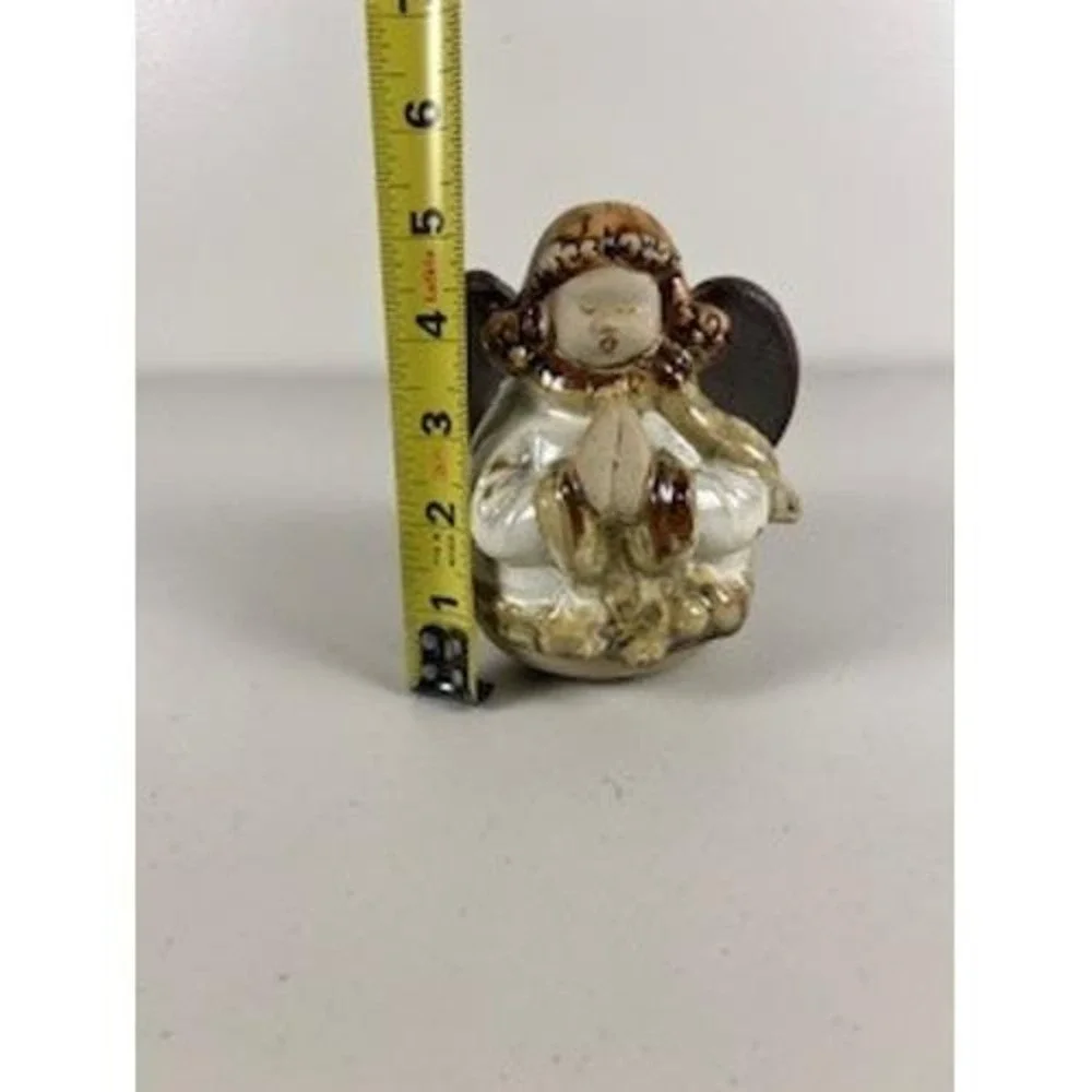 Pottery Prayer Angel Drip Glaze Rustic Christmas Cream Beige